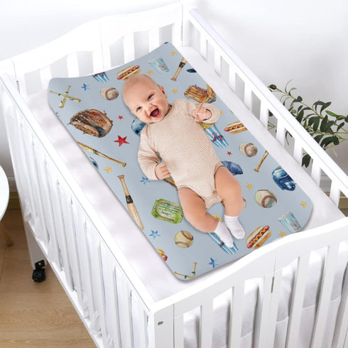 Watercolor Baseball Baby Changing Pad Covers, 32"x16" Soft Stretchy Sheets for Boys Girls