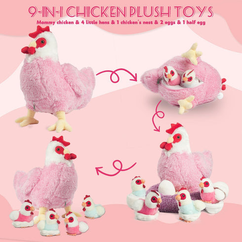 9 1 Set, in Chicken Stuffed Animal Zippered Stuffed Chicken Plush Toys for Kids Egg Laying Hen with Coop, Plush
