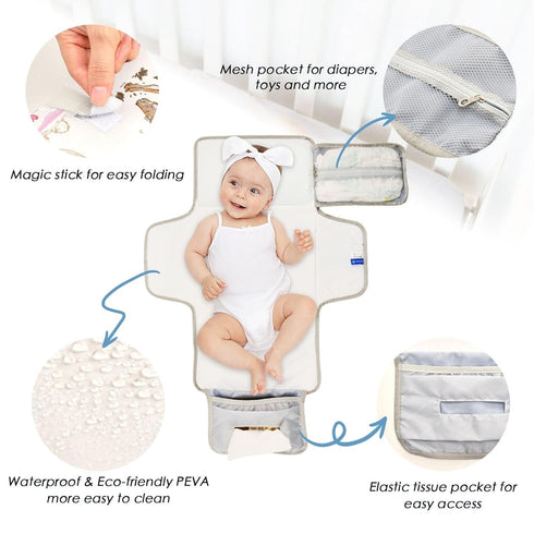 Portable Changing Pad for Baby - Cute Rodeo Cowgirl Waterproof Diaper Changing Mat Travel Changing Pad with Built