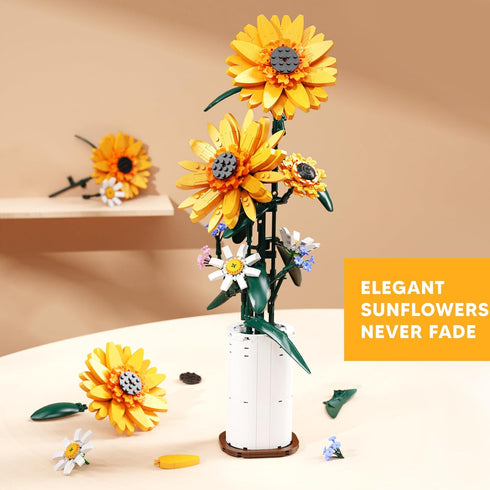 ZONECYTD Sets 821Pcs Sunflower Building Blocks Flower Bouquet with Vase for Adults Teens, Flower Garden Building Toys