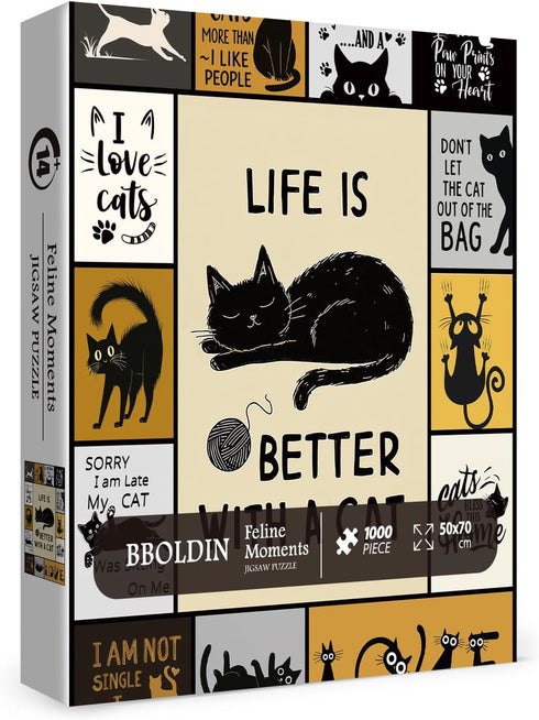 BBOLDIN 1000 Cozy Funny Cat Puzzles for Adults Pieces, Cute Kitten Aesthetic Jigsaw Puzzle, Animal Impossible Hard