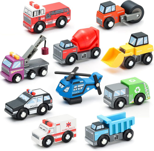 SainSmart Jr. Wooden Train Set Accessories Toy Cars (10 PCS), Compatible with