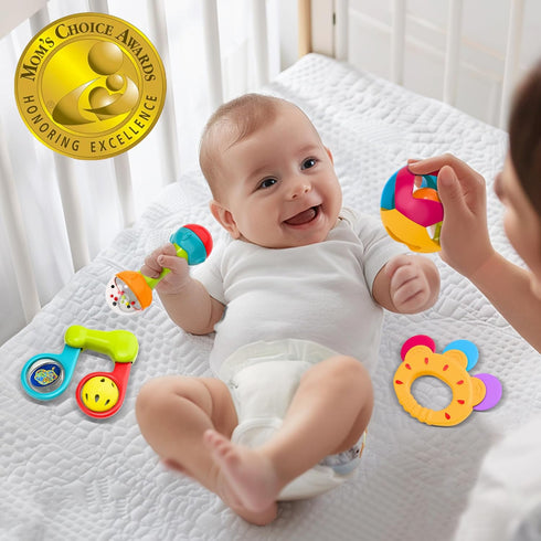 iPlay, iLearn 10pcs Set, 1 2 3 4 5 6 7 9 10 12 Baby Rattles Toys Infant Grab Shake Rattle, Easy Hold Sensory Teether