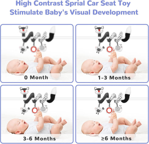 Euyecety Baby Spiral Plush Toys, Black White Stroller Toy, Hanging Rattle Toys for Crib Mobile