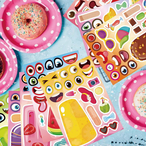 OTAITY 24 Sheets Make Your Own Ice Cream Stickers for Kids Toddlers, Make a Face Sticker Mix and Match Watermelon