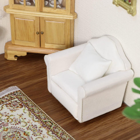 1 12 Dollhouse Couch with Pillow Scale Miniature Sofa Arm Chair Living Room Furniture Wooden Fabric Frame Single