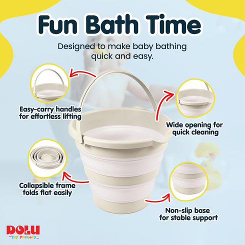 DOLU NUVE 6 DOLU Foldable Baby Bath Bucket, Compact Toddler Wash Tub, Portable and Space Saving Design Ideal for Ages
