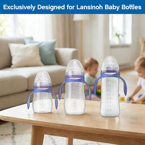 Pack 4 Baby Bottle Handles for Lansinoh Bottles, Bottle Holder for Baby Self Feeding, Bottle Feeding Holder, Purple