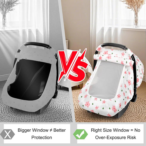 3 Packaging, Hooyax Muslin Car Seat Cover Baby - Breathable and Privacy Car Seat Canopy with Modes - Easy Install