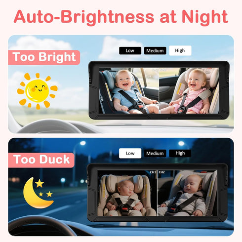 Fodkh 2 6.9 2 Dual Baby Car Camera for Kids Split Screen Ultrawide HD Display with Cameras, IR Night Vision, Easy