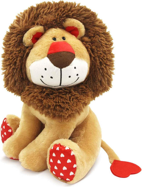 Love Lion Stuffed Animal, King Lion Plush Toy with Heart Shape Mane Tail for Kids Baby Lover Birthday Gift, 13.8“