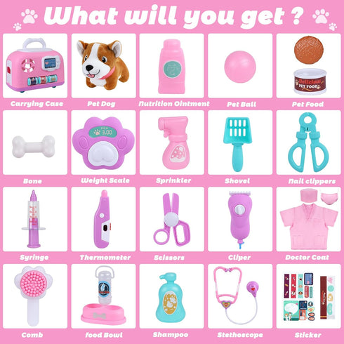 Gifts2U Set, 3-8 Pet Care Cage Play Vet Clinic and Doctor Kit for Kids with Dress Up Costume, Doctor Medical Pretend