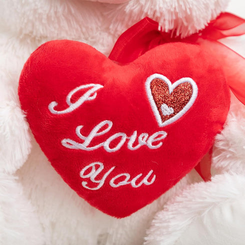HollyHOME I Love You Teddy Bear - Soft Plush Toy with Heart, 12 inches White, Christmas Valentine's Day Gift