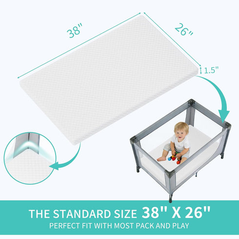 Pack 38"x26"x1.5", Pack and Play Mattress Waterproof n Play Mattresses High Density Foam Crib Mattress with Breathable