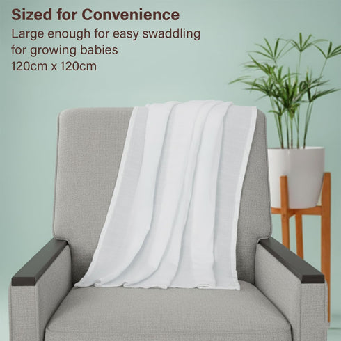 JARWISE 47 47 inches, Organic Cotton Muslin Swaddle Blanket, x White, Quick-Dry Absorbent