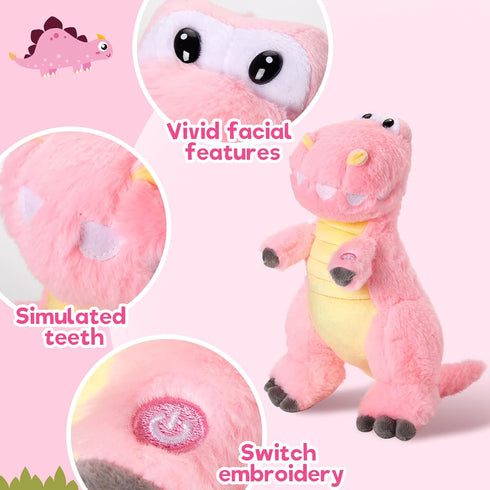 13'' Houwsbaby Glowing LED T-Rex Dinosaur Light Up Stuffed Animal Soft Colorful Plush Toy Hugging Present for Kids Boys