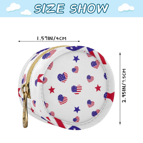 PYBUG Independence Day Heart Round Pacifier Storage Case, Polyester & TPU Lined with Hook Buckle, Pacifier Container