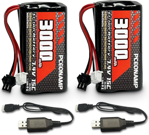 PCEONAMP 7.4V Li-ion Battery 3000mAh 2S Battery with SM-2P Plug Rechargeable High Capacity