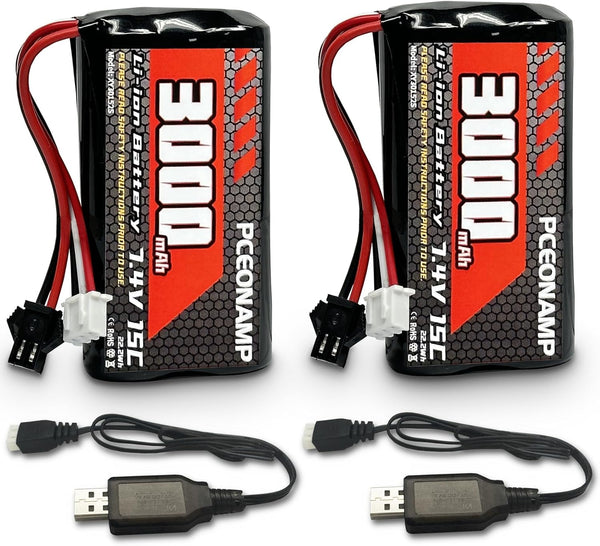PCEONAMP 7.4V Li-ion Battery 3000mAh 2S Battery with SM-2P Plug Rechargeable High Capacity