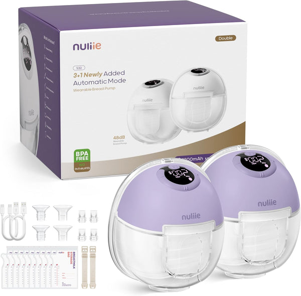 Nuliie Hands-Free Breast Pump S32, Wearable Breastfeeding Pump 4 Modes 9 Levels