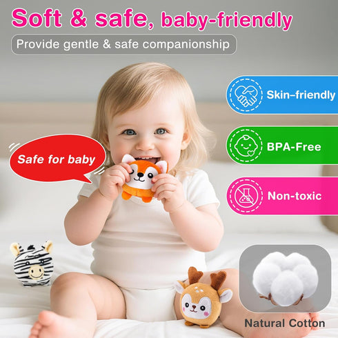 6 6-12 1-3 Soft Baby Sensory Toys - Squirrel Barn with Stuffed Zoo Animals - Rattles, Crinkles, Squeak, Mirror
