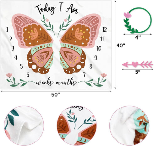 Boho Baby Blanket Butterfly Monthly Milestone Bohemian Floral Girl Photo Prop Sage Green and Pink Blanket Ideas