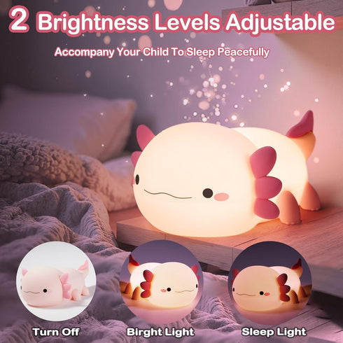 Dimmable Axolotl Lamp, Axolotl Cute Night Light Gifts, Rechargeable Bedside Nightlight, Squishy Silicone Animal Touch