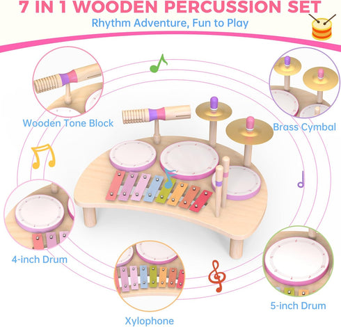 Meytccve Set 1 2 3 1-3,Baby 18+ Toddlers Drum Toys for Year Old Girls,Montessori Music Toy for Toddlers Drum