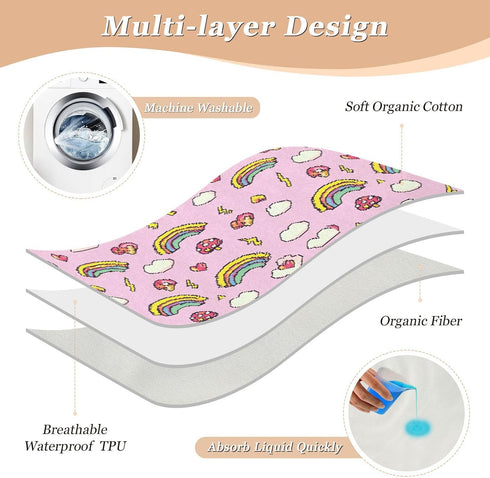 siphylline 52" 34" Pixel Wind Rainbow Mushroom Extra Large Resuable Changing Pad Covers Highly Absorbent Potty Training