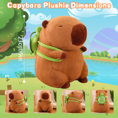 Emoin Capybara Plush Toys - Kawaii 9 Inch Capybara Plushie with Turtle Backpack, Soft Doll for Baby Boys Girls