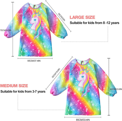 PASHOP Kids Art Smocks Unicorn Waterproof Painting Apron for Girls Boys, Long Sleeve Smock with Pocket
