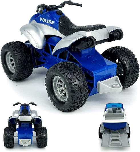 2 1 Playset, 3 4 5 6 7 Large ATV Toy with Trailer Speedboat Tow Truck Flatbed Transport Police Motorcycle Toy Vehicle