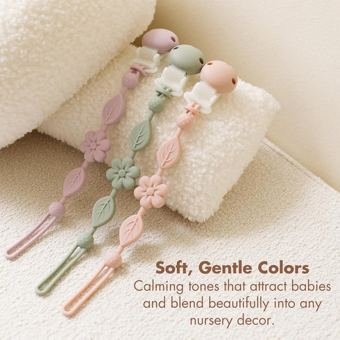 3Pcs-Ivory+Sage+Blush Pacifier Clips for Baby Silicone Pacifier Holder Clips for Boys Girls One Piece Baby Binky Clips