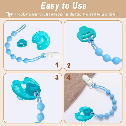 4 Pack 100% Silicone Pacifier Clip Adapter Ring for Philips Avent Soothies, Food-Grade Silicone Binky Clips Holder