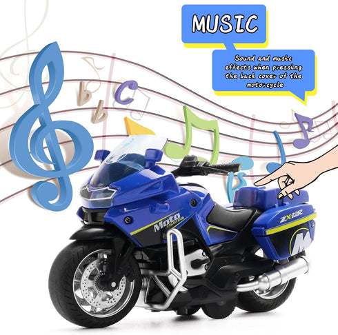 Toy Motorcycle Model - Pull Back Vehicles with Sounds and Lights for Kids 3-9, Collectible Scaled Cars