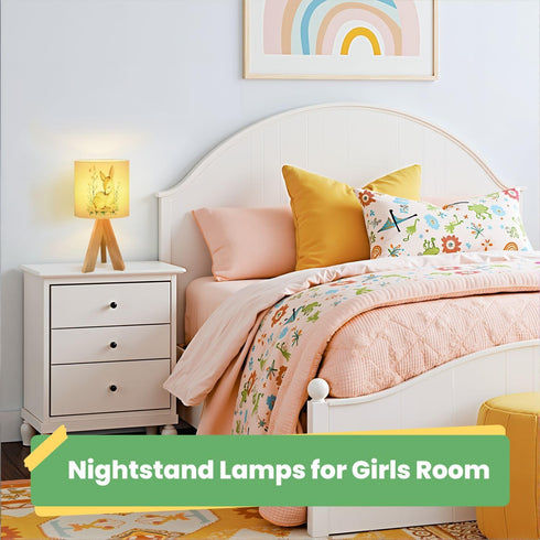 JCFANGALLERY 16 Cute Kids Bedside Desk Table Lamp Baby Deer Watercolor Fawn Forest Animals Nursery Colors Multi