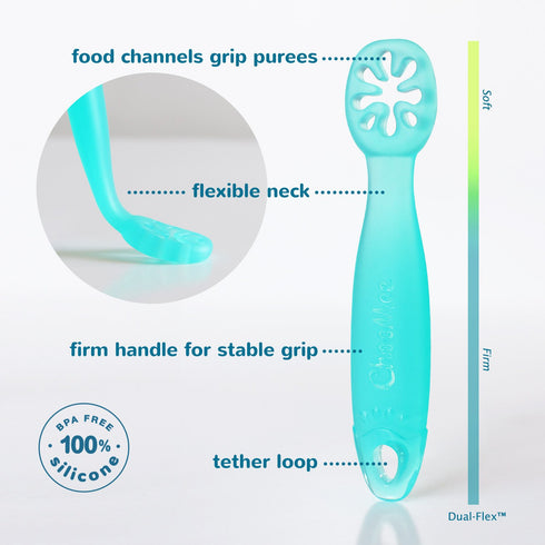 ChooMee Baby Suction Bowls & FlexiDip Learning Utensil Set, 4 CT Small, Aqua Green