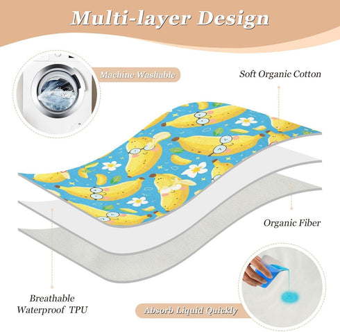 siphylline 52" 34" Cute Cartoon Banana Extra Large Resuable Potty Training Pee Pad Soft Absorbent Flat Crib Pads