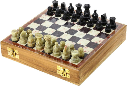 StonKraft 8" X 8" Chess Board with Wooden Base & Stone Inlaid Game Set