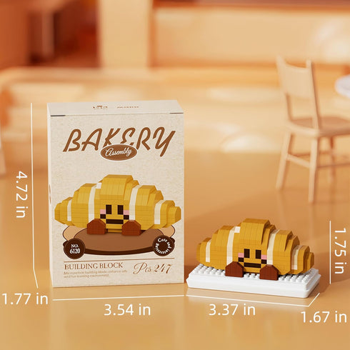Sets (Croissant,247 QMEAKMONY Mini Building Blocks Bread Cute Micro Mini Bread Building Bricks for Adults Micro Nano