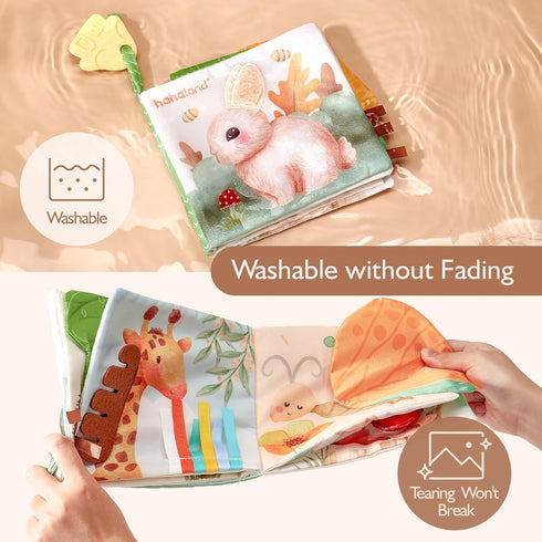 hahaland Baby Books 0-6 Months, Tummy Time Sensory Toys 6 to 12 Months, Textured Animals Mirror & Crinkle Paper