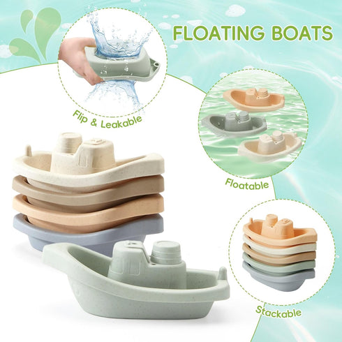 9PCS 6-12 1-3 Baby Bath Toys Mold Free Bath Toys for Babies Months Bathtub Water Toys with Easy Clean Silicone Bath Toy