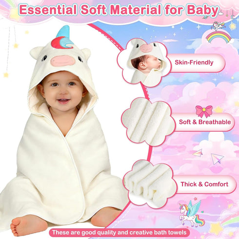 4 Set, 1 3 32x32 inch Flasoo PCS Baby Towels Soft Absorbent Baby Hooded Bath Towel, Baby Towel and Baby Washcloths