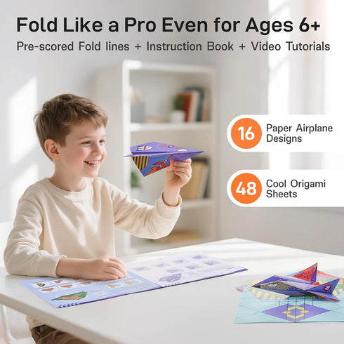 16 48 312+ 11 8.3 inches Leven DIY Paper Airplane Book, Creative Folding Paper Planes with Sheets of Colorful Origami