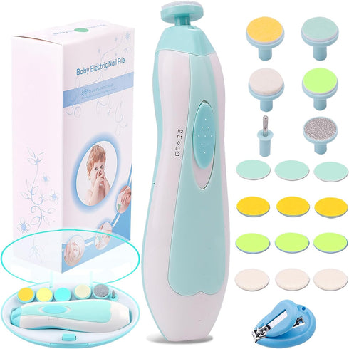 Baby Nail Trimmer Electric Nail File, Safe Nail Filer Grinder Kit for Newborns, with LED Light and 10 Grinding Heads