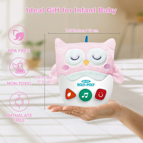0-6-12 Baby Toys Months, Plush Owl Stuffed Animal Musical Toys with Light & Sounds, Infant Roly-Poly Sensory Toy, Baby
