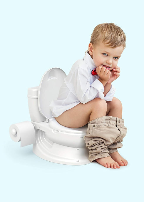 ToyLet Toilet Training Potty for Baby or Toddler with Comfy Toilet seat, Cover, flushable Wipes Storage & Paper roll