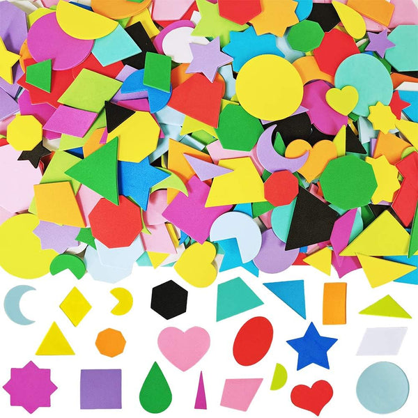 1035 Pcs 15 Colors 3 Sizes 22 Shape Bulk Foam Stickers, Self-Adhesive Geometry Shapes for Kids Classroom Art Crafts