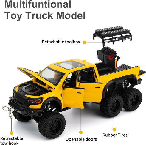 6X6 3+ 1/24 3-12 SASBSC Toy Pickup Trucks for Year Old Boys Diecast Pick up Truck Toy Cars with Light and Sound Metal