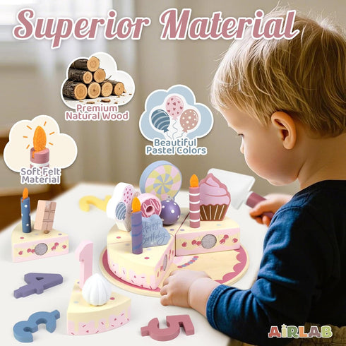 Sets 2 3 4 5 Wooden Birthday Party Cake Play Food for Toddler Year Old Girls Boys Kids Kitchen Accessories Pretend Play